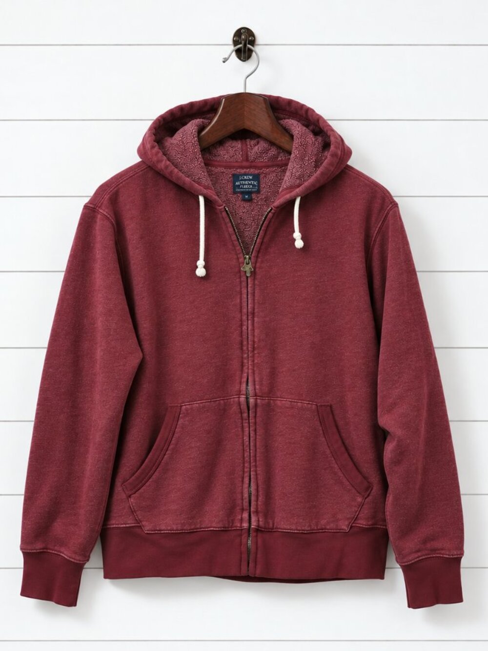 J.Crew Authentic Fleece Burgundy Zip Hoodie Men’s M Heritage Workwear